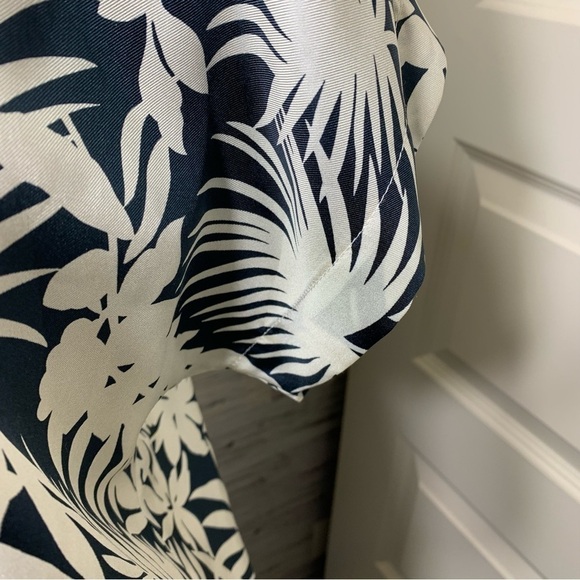 My Sunday Morning Silk Midi Dress Floral Sz S/M  Blue White Back Tie Tropical - Picture 7 of 14
